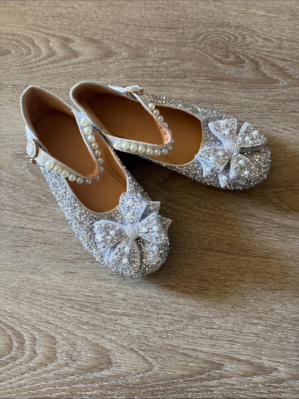 Kids Glitter Bow Mary Jane Flats - Silver